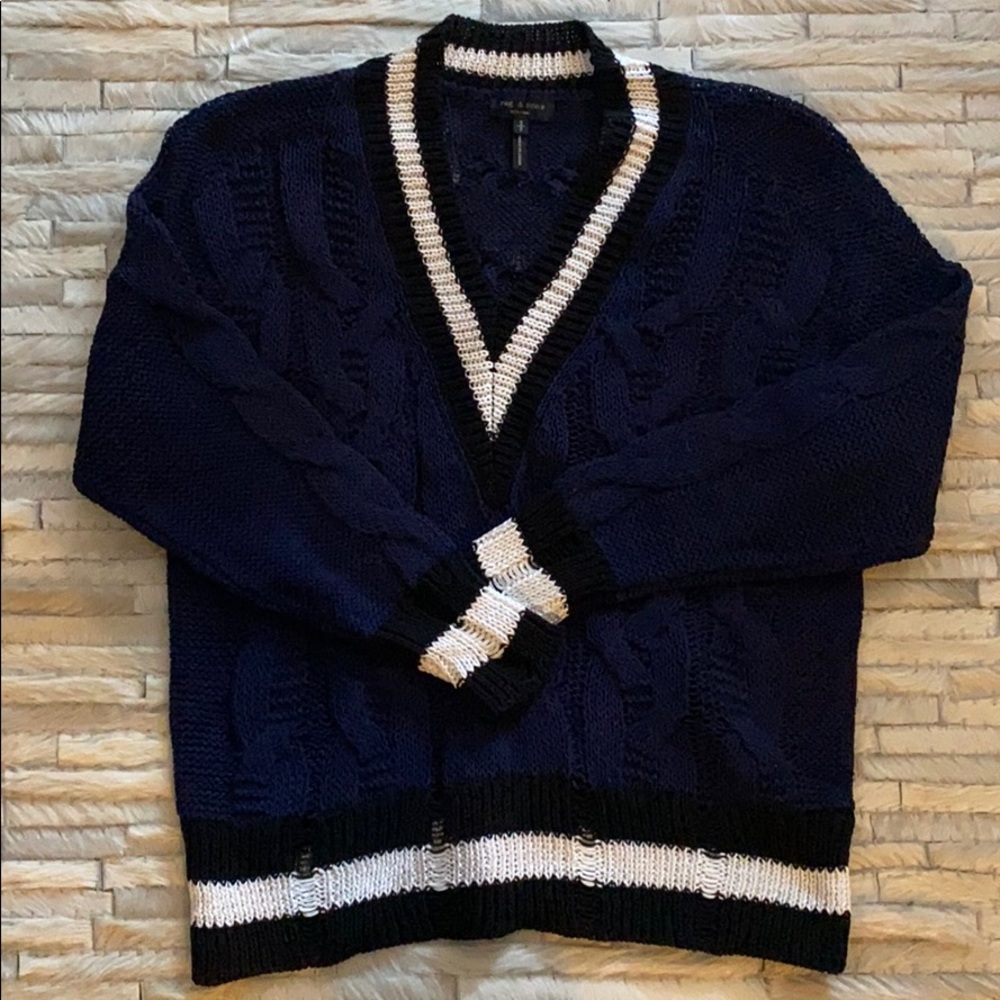 rag & bone deep vneck cable sweater